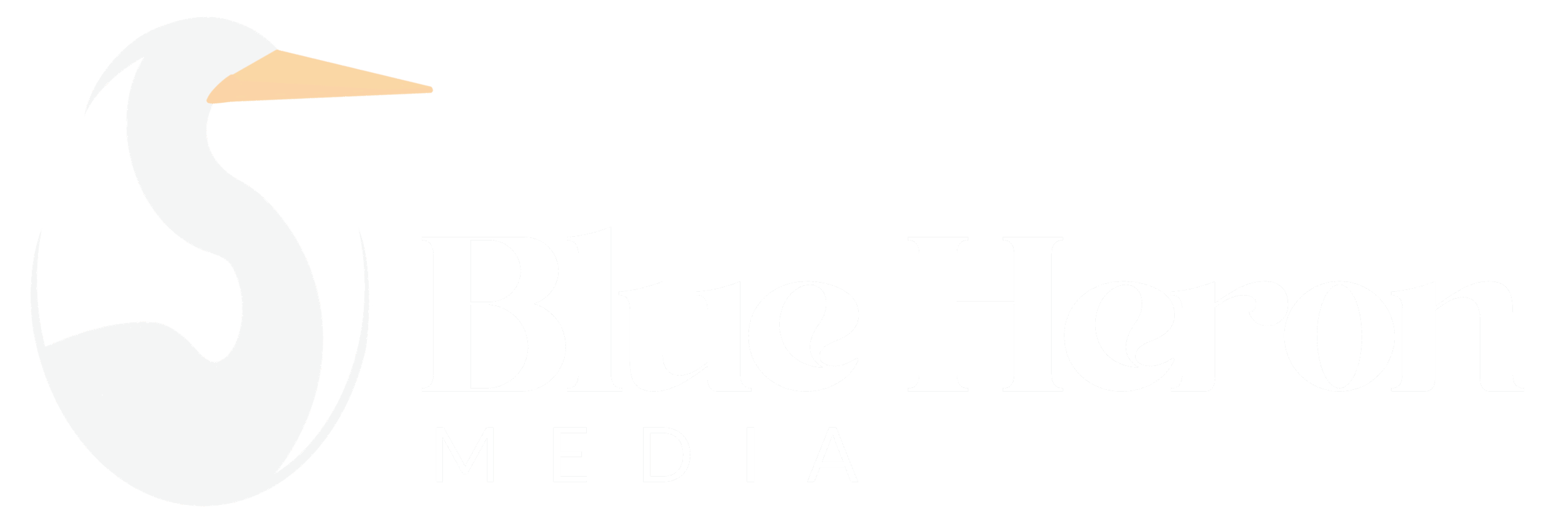 blue heron logo mostly white with slight orange beak